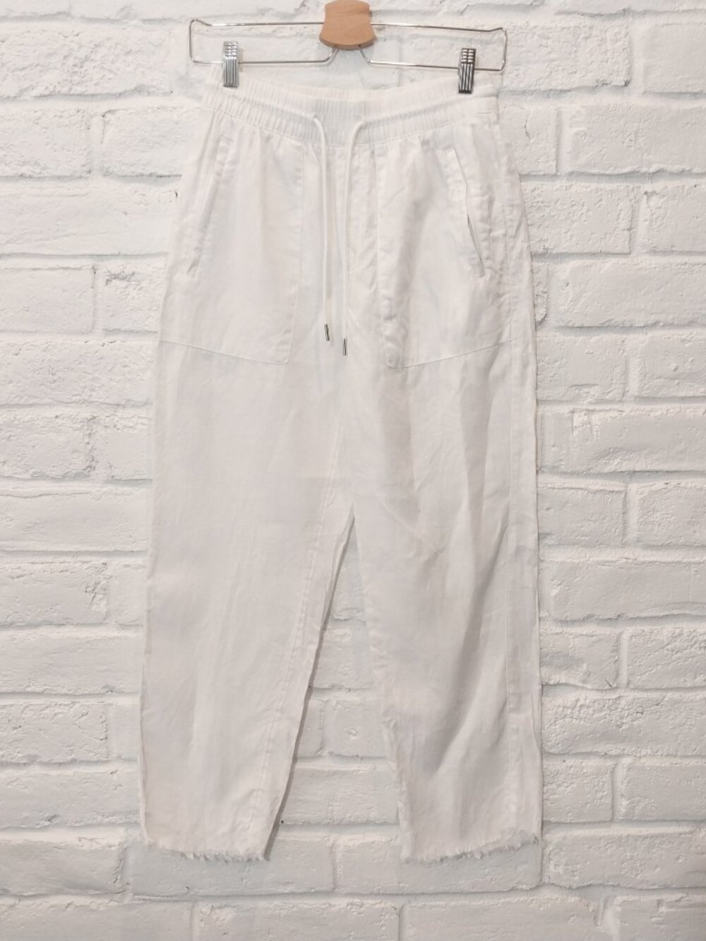 Athleta 100% Linen Pants Womens 0 XS Solid Pure White Jogger Pull On Drawstring.
